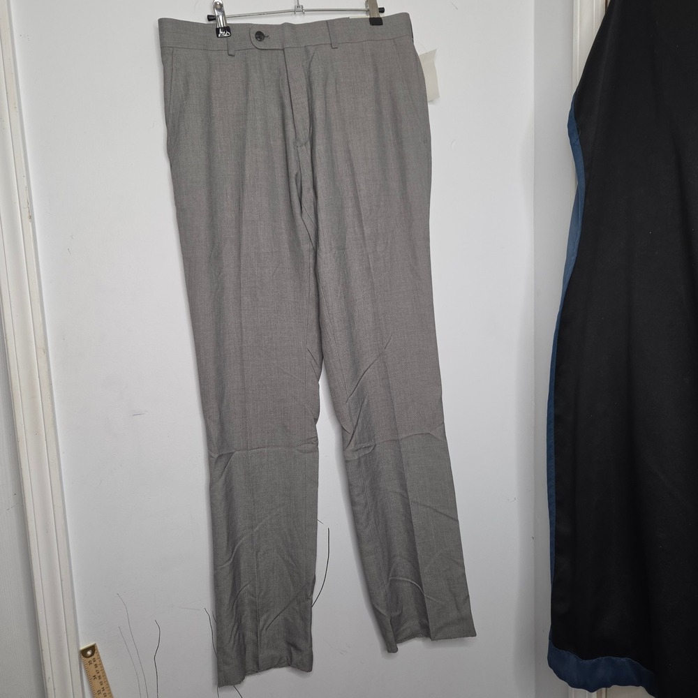 Perry Ellis Portfolio Mens Grey Sharkskin Dress Pants Flat Front W34 MINA2S1095
